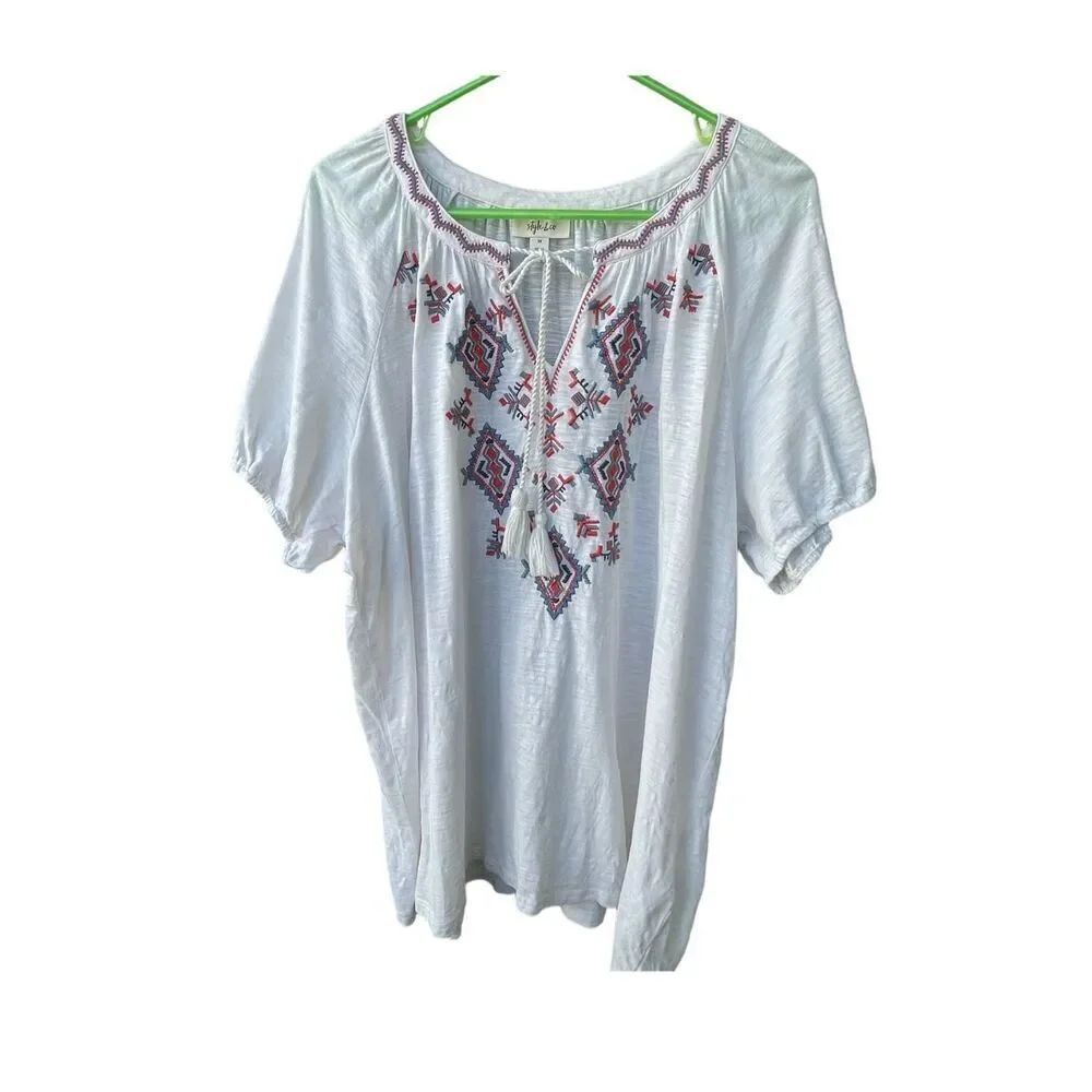 Style & Co peasant embroidered tassels relaxed fit